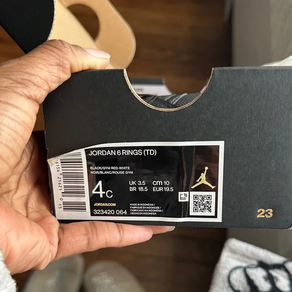 Jordan 6 Rings TD in Black, Red, and White - Picture 2 of 14